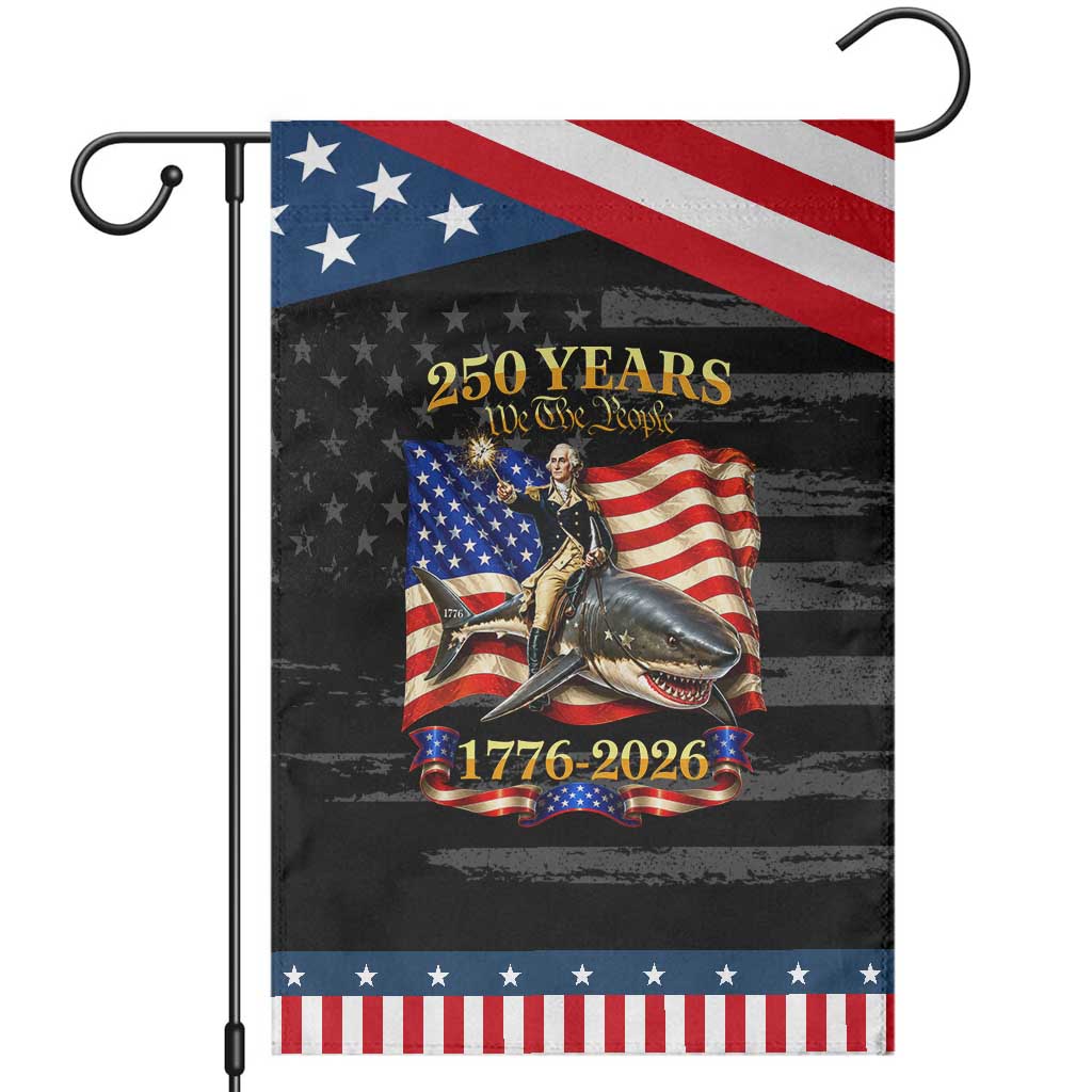 250 Years George Washington Riding Shark Patriotic Garden Flag Funny July 4th American Flag 1776 2026