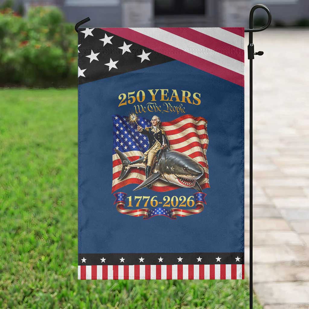 250 Years George Washington Riding Shark Patriotic Garden Flag Funny July 4th American Flag 1776 2026
