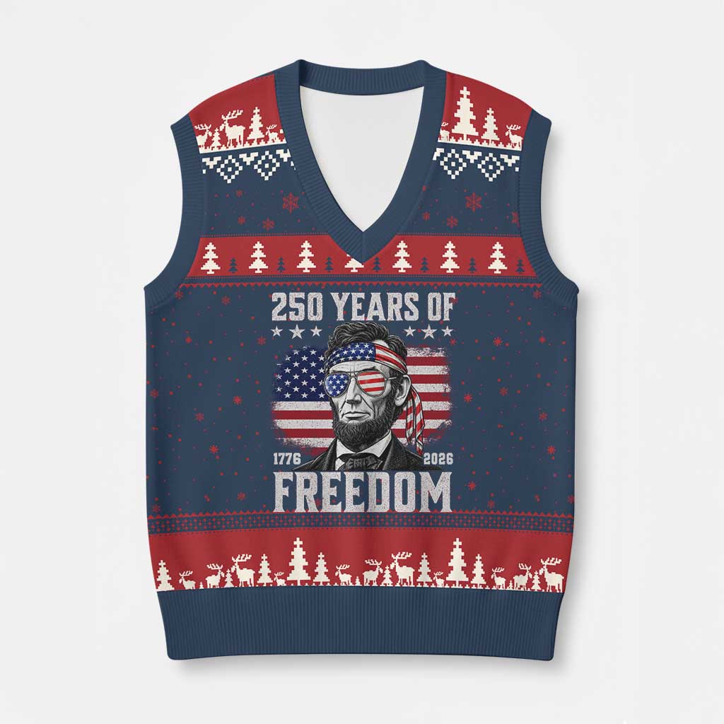 Abraham Lincoln 250 Years Of Freedom V-Neck Knit Sweater Vest 1776 2026 4th of July