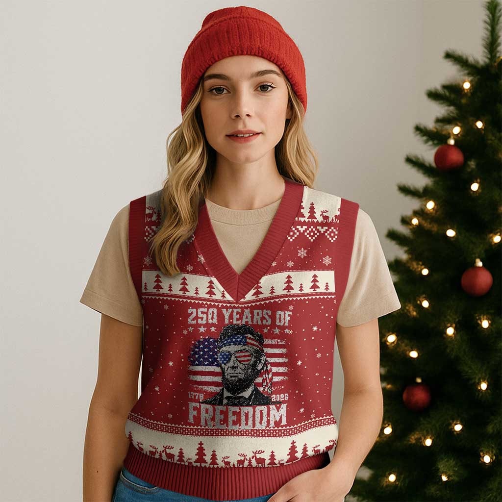 Abraham Lincoln 250 Years Of Freedom V-Neck Knit Sweater Vest 1776 2026 4th of July