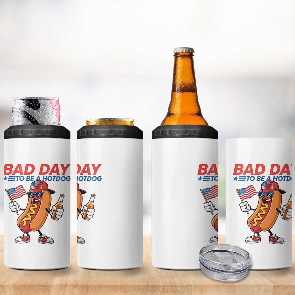 Bad Day To Be A Hot Dog 4 in 1 Can Cooler Tumbler Funny BBQ Grilling 4th of July