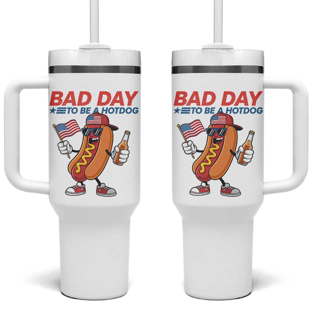 Bad Day To Be A Hot Dog Tumbler With Handle Funny BBQ Grilling 4th of July