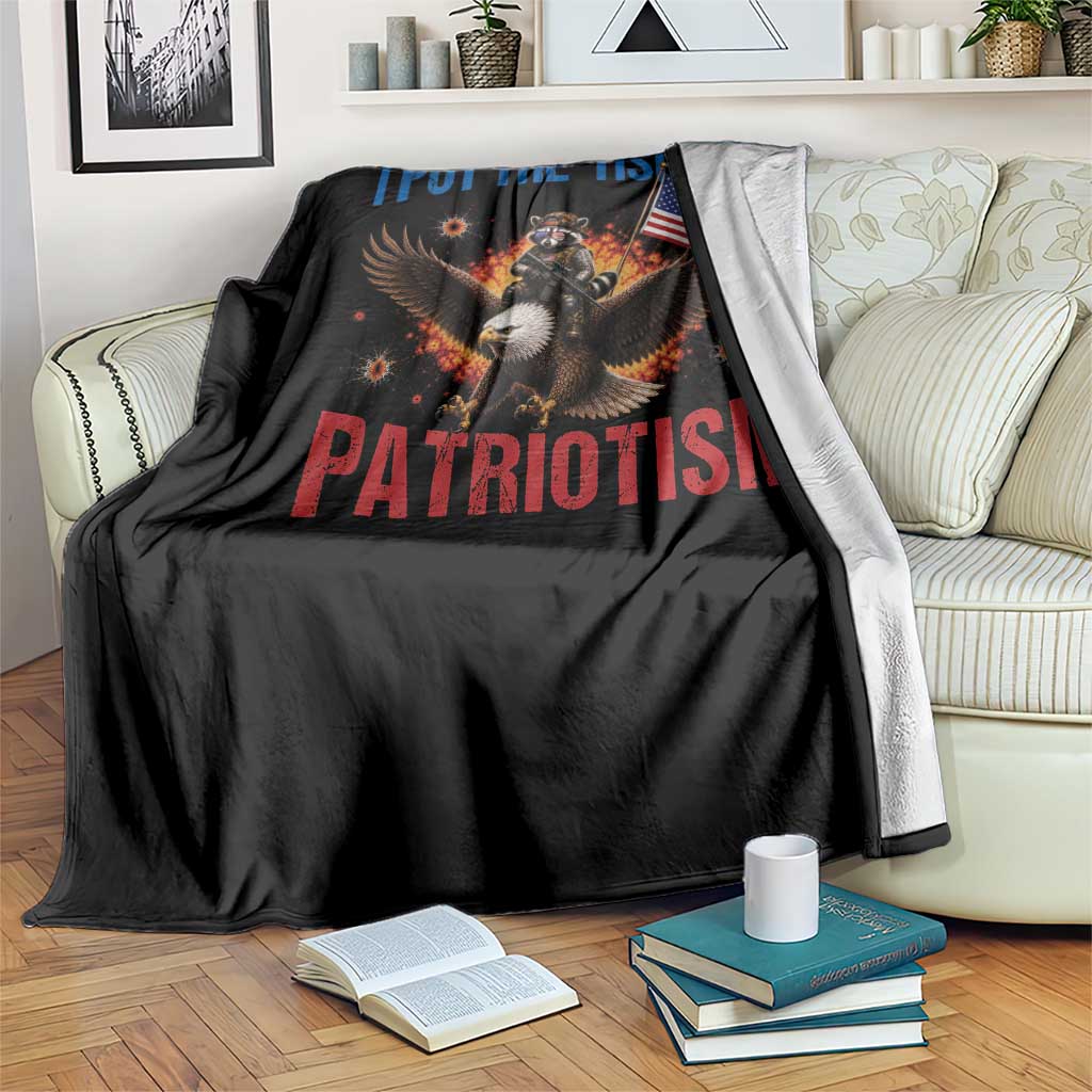 I Put The Tism In Patriotism Throw Blanket Raccoon Bald Eagle 4th of July USA