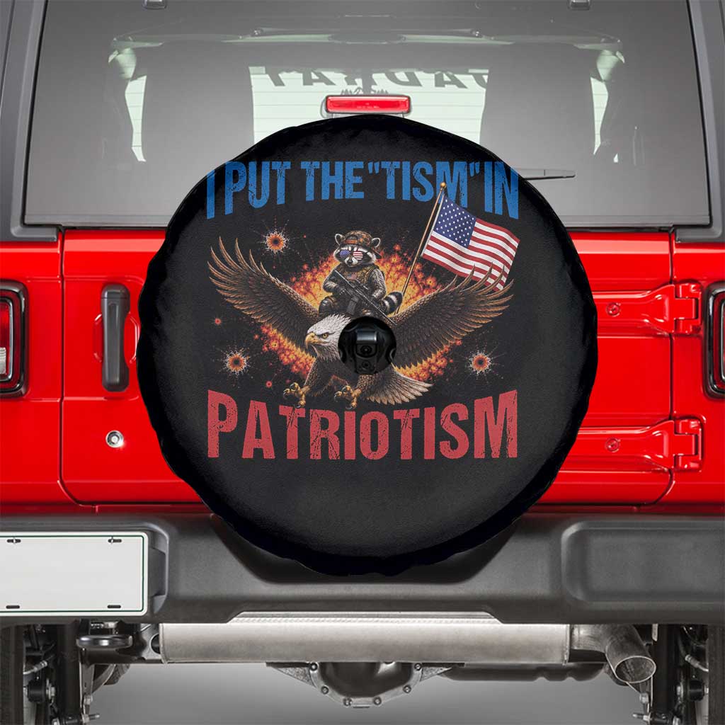I Put The Tism In Patriotism Spare Tire Cover Raccoon Bald Eagle 4th of July USA