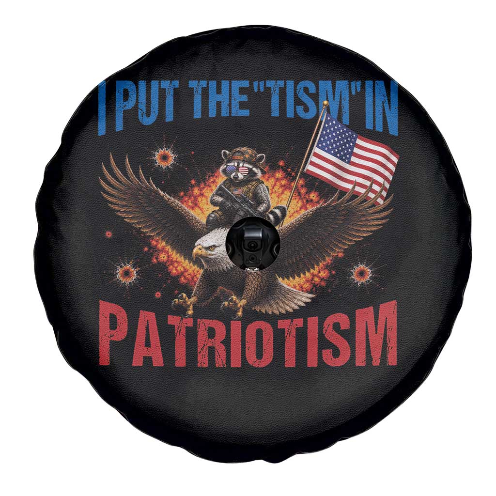 I Put The Tism In Patriotism Spare Tire Cover Raccoon Bald Eagle 4th of July USA