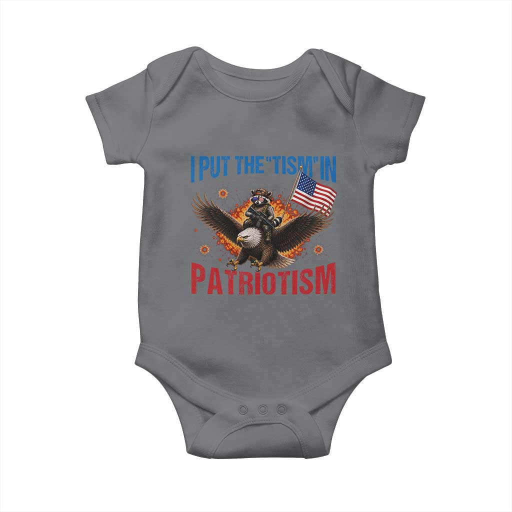 I Put The Tism In Patriotism Baby Onesie Raccoon Bald Eagle 4th of July USA