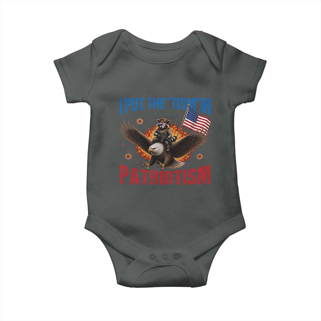 I Put The Tism In Patriotism Baby Onesie Raccoon Bald Eagle 4th of July USA