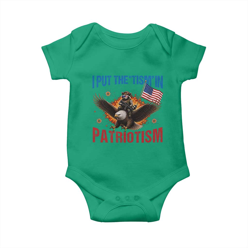 I Put The Tism In Patriotism Baby Onesie Raccoon Bald Eagle 4th of July USA
