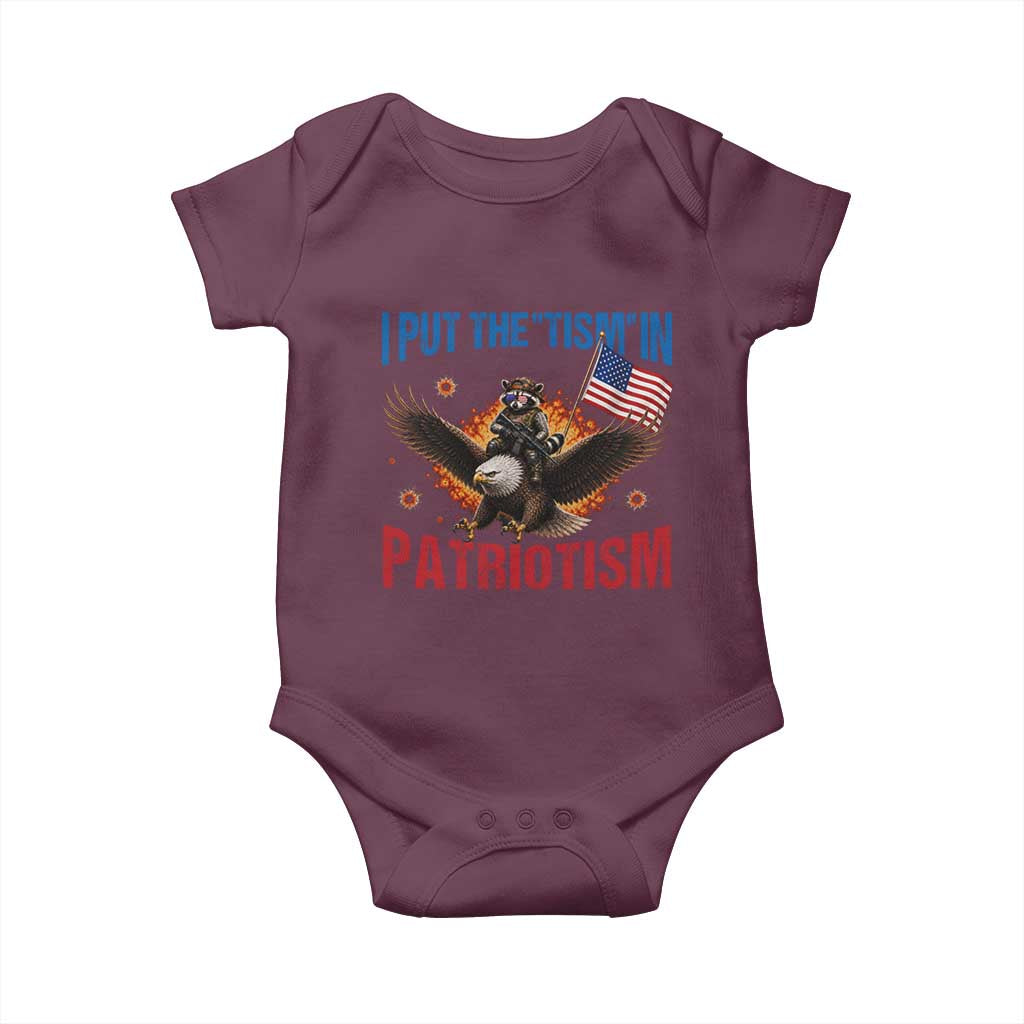 I Put The Tism In Patriotism Baby Onesie Raccoon Bald Eagle 4th of July USA