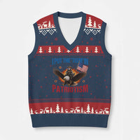 I Put The Tism In Patriotism V-Neck Knit Sweater Vest Raccoon Bald Eagle 4th of July USA