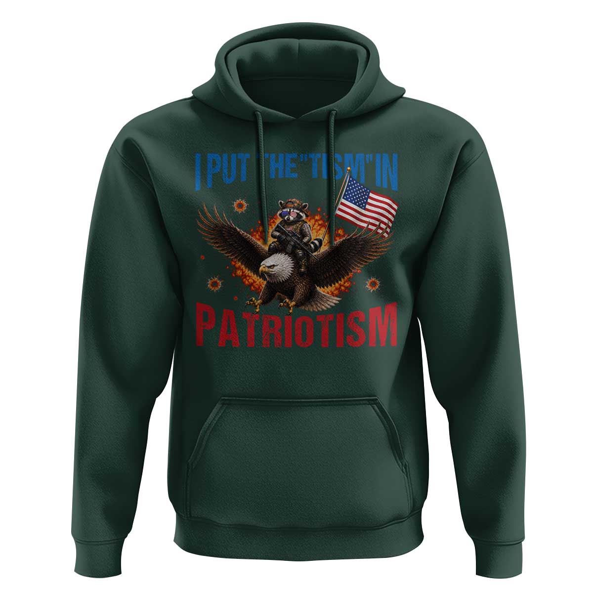 I Put The Tism In Patriotism Hoodie Raccoon Bald Eagle 4th of July USA