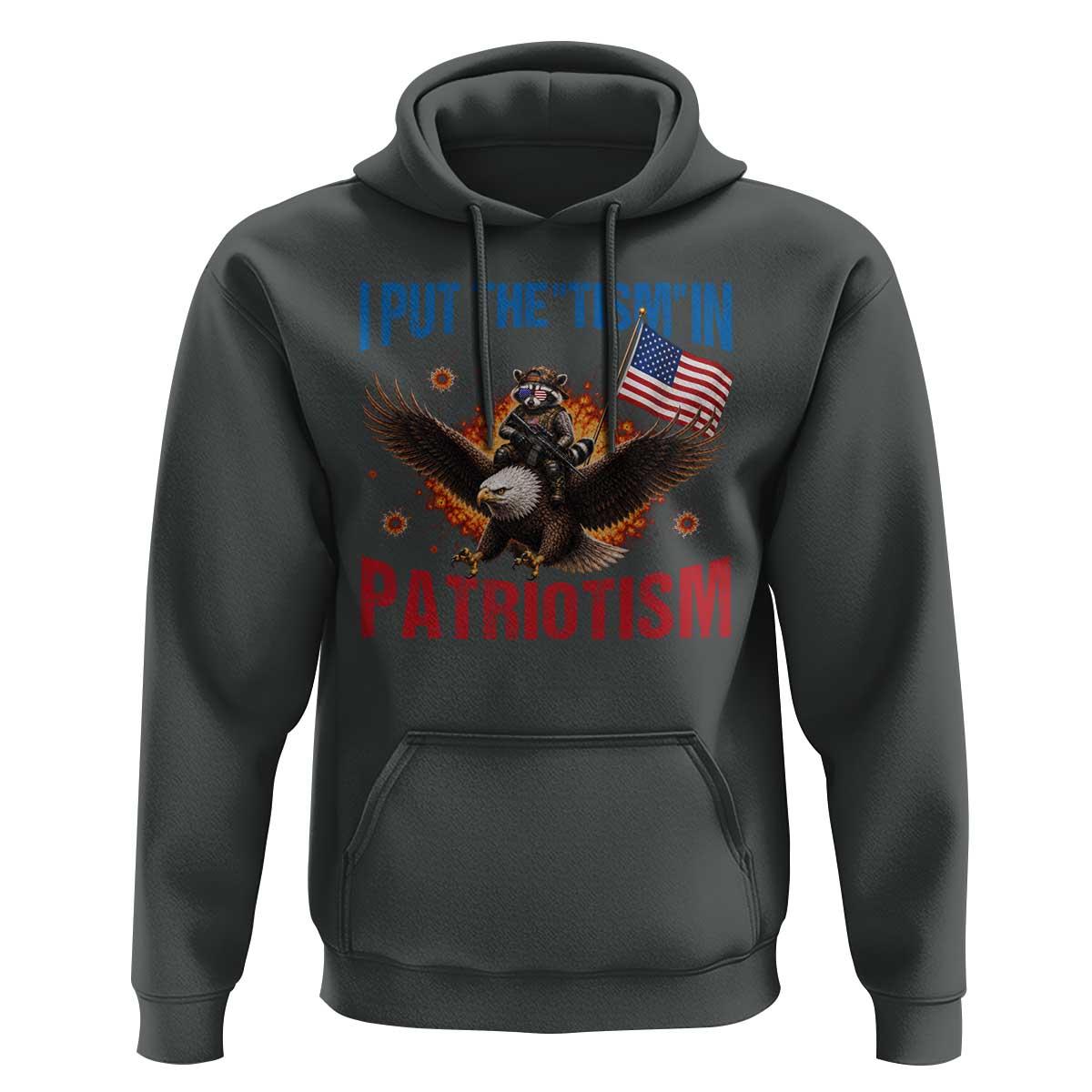 I Put The Tism In Patriotism Hoodie Raccoon Bald Eagle 4th of July USA