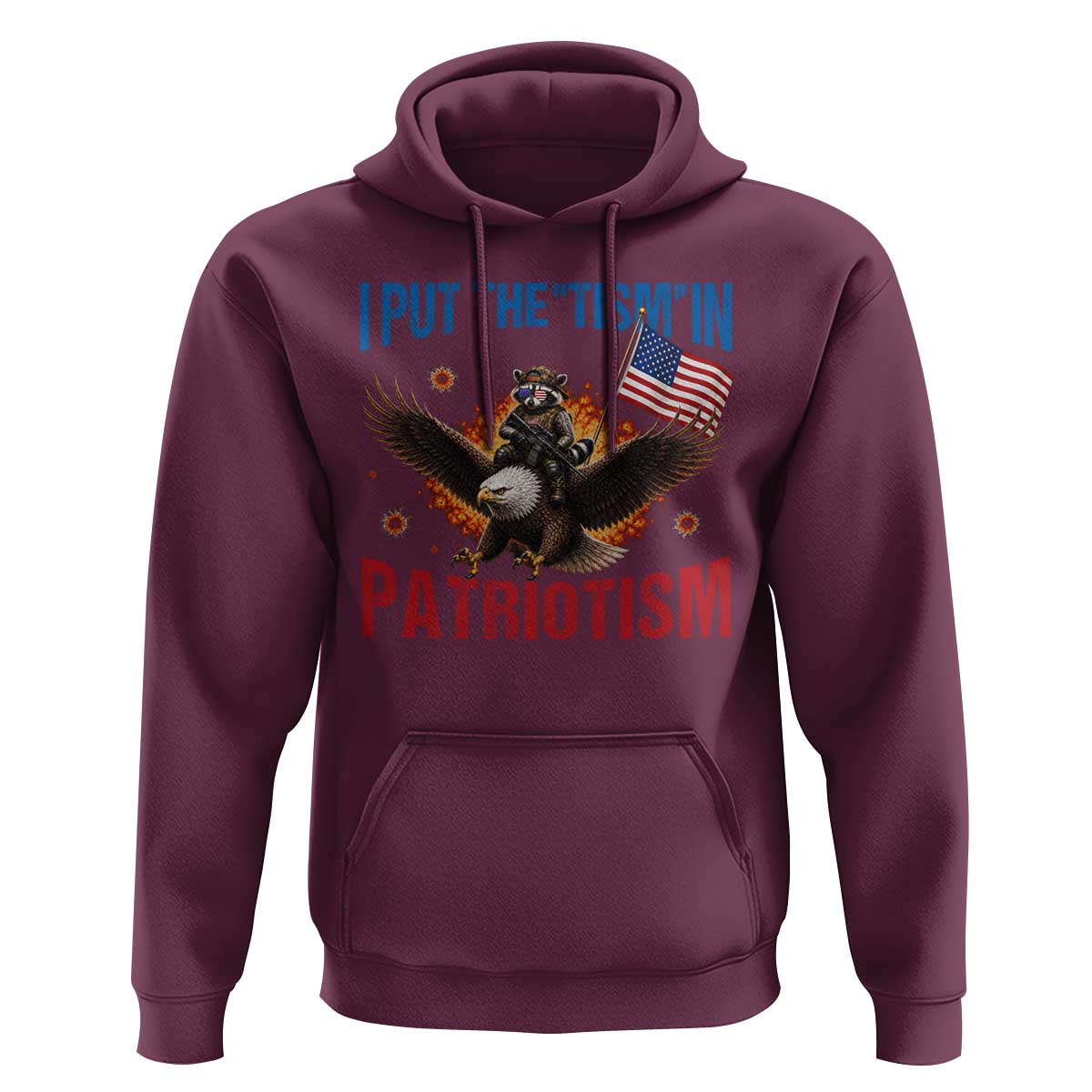 I Put The Tism In Patriotism Hoodie Raccoon Bald Eagle 4th of July USA