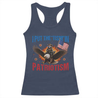 I Put The Tism In Patriotism Racerback Tank Top Raccoon Bald Eagle 4th of July USA