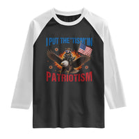 I Put The Tism In Patriotism Raglan Shirt Raccoon Bald Eagle 4th of July USA