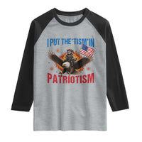 I Put The Tism In Patriotism Raglan Shirt Raccoon Bald Eagle 4th of July USA