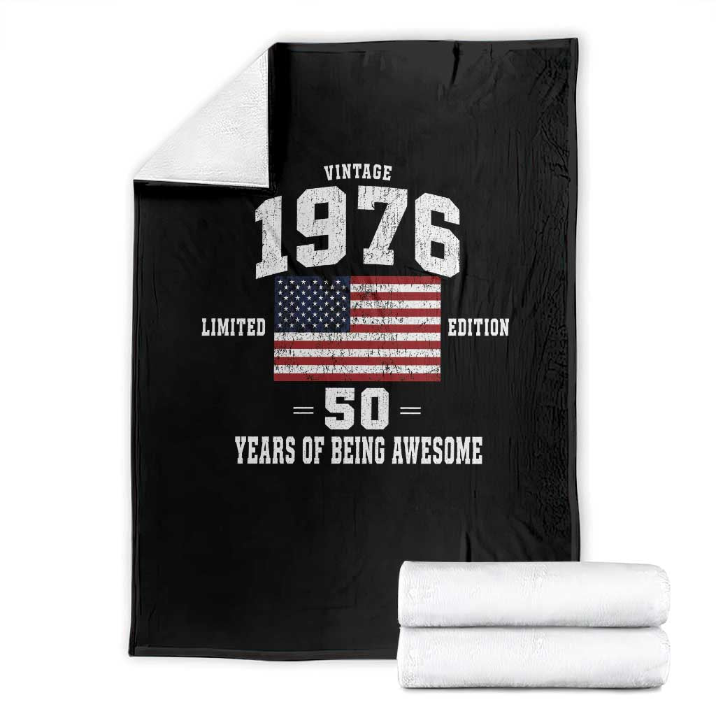 50th Birthday Throw Blanket Vintage 1976 Limited Edition 50 Years Of Being Awesome USA Flag
