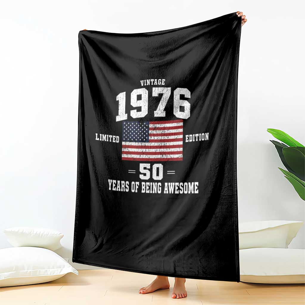 50th Birthday Throw Blanket Vintage 1976 Limited Edition 50 Years Of Being Awesome USA Flag
