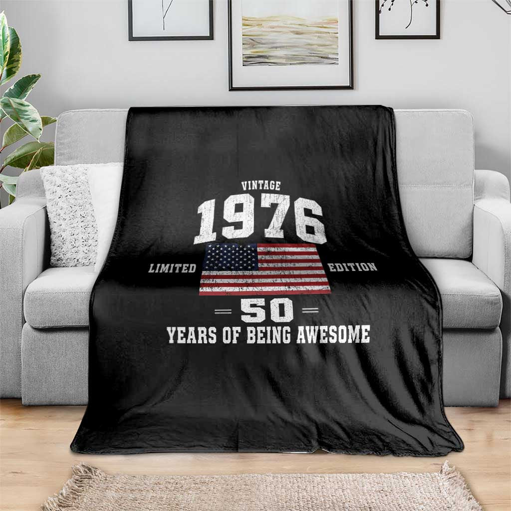 50th Birthday Throw Blanket Vintage 1976 Limited Edition 50 Years Of Being Awesome USA Flag