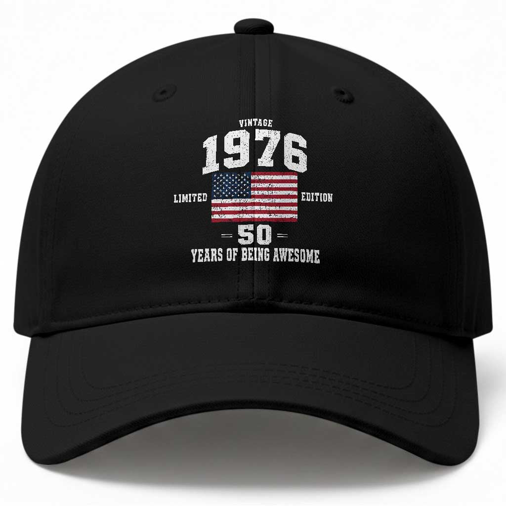 50th Birthday Baseball Cap Vintage 1976 Limited Edition 50 Years Of Being Awesome USA Flag