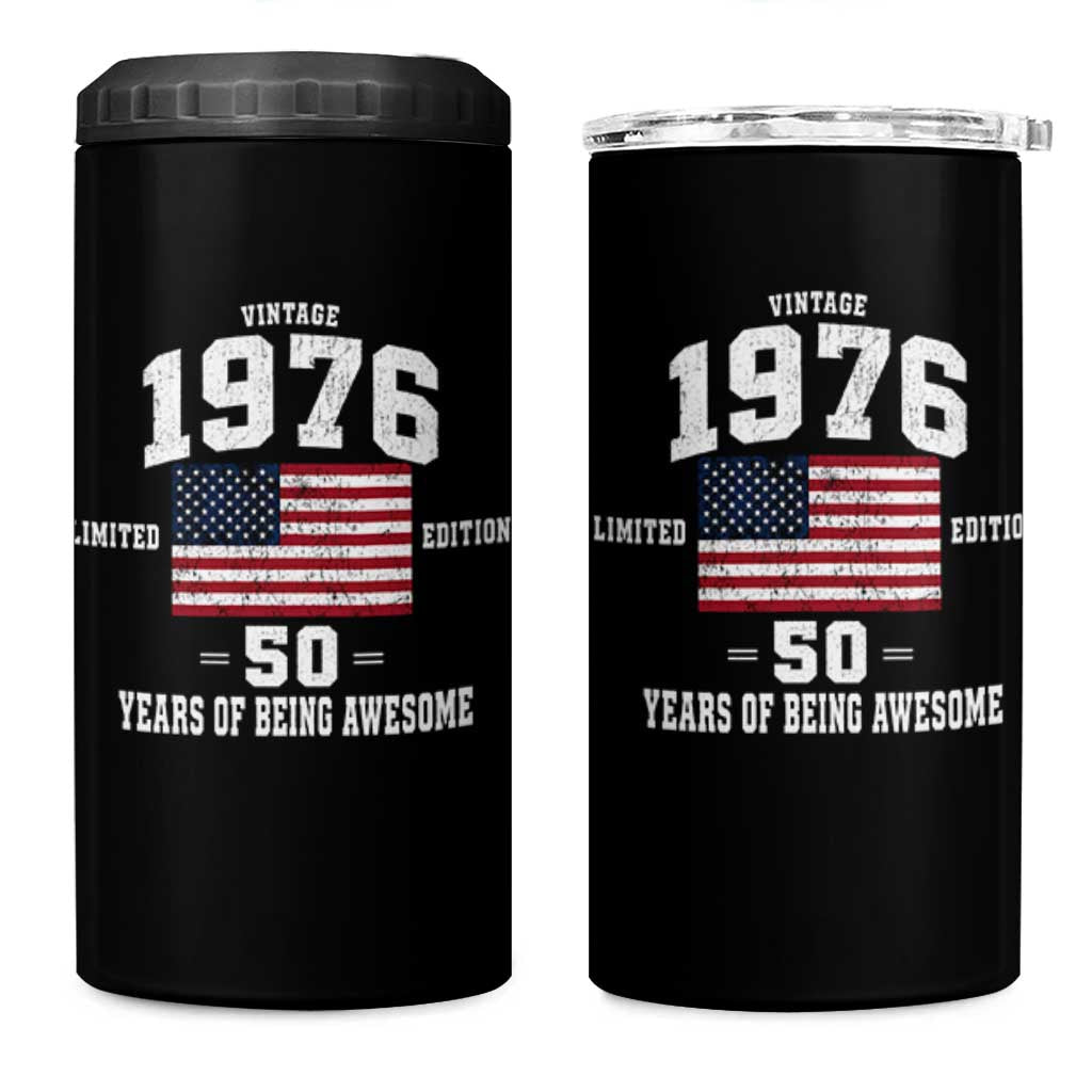 50th Birthday 4 in 1 Can Cooler Tumbler Vintage 1976 Limited Edition 50 Years Of Being Awesome USA Flag