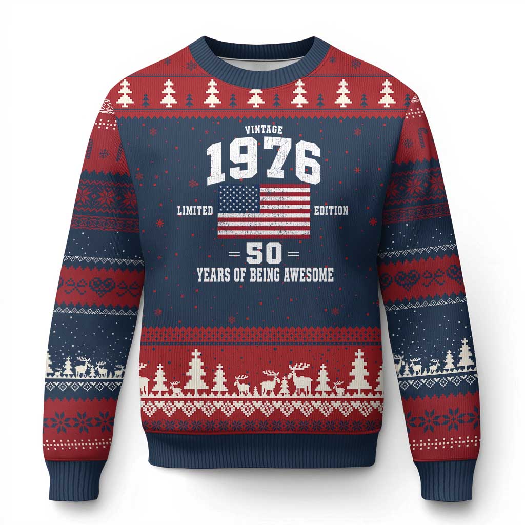 50th Birthday Ugly Christmas Sweater Vintage 1976 Limited Edition 50 Years Of Being Awesome USA Flag
