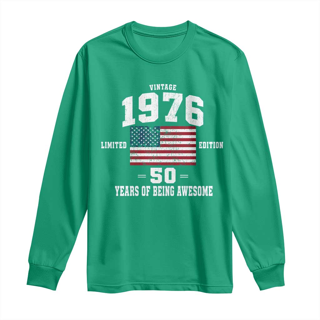 50th Birthday Long Sleeve Shirt Vintage 1976 Limited Edition 50 Years Of Being Awesome USA Flag