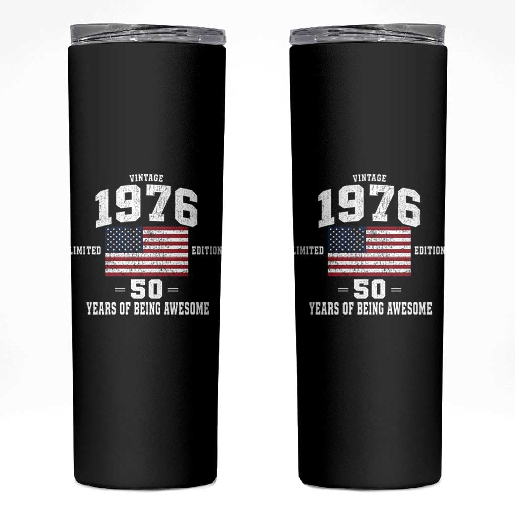 50th Birthday Skinny Tumbler Vintage 1976 Limited Edition 50 Years Of Being Awesome USA Flag