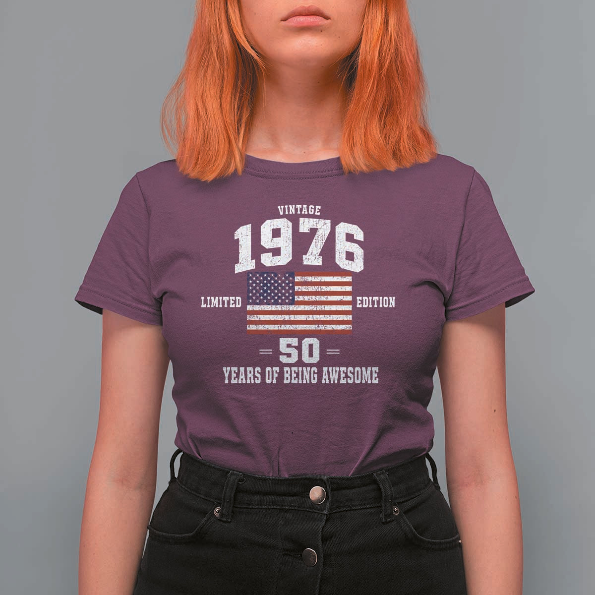 50th Birthday T Shirt For Women Vintage 1976 Limited Edition 50 Years Of Being Awesome USA Flag