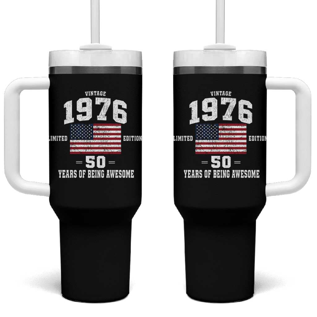 50th Birthday Tumbler With Handle Vintage 1976 Limited Edition 50 Years Of Being Awesome USA Flag