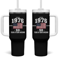 50th Birthday Tumbler With Handle Vintage 1976 Limited Edition 50 Years Of Being Awesome USA Flag