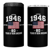80th Birthday 4 in 1 Can Cooler Tumbler Vintage 1946 Limited Edition 80 Years Of Being Awesome USA Flag