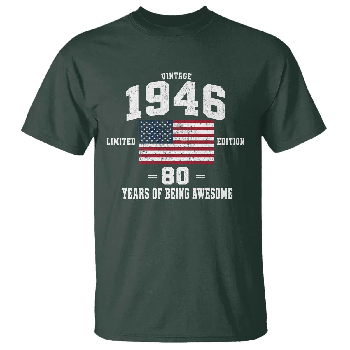 80th Birthday T Shirt Vintage 1946 Limited Edition 80 Years Of Being Awesome USA Flag