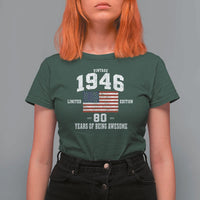 80th Birthday T Shirt For Women Vintage 1946 Limited Edition 80 Years Of Being Awesome USA Flag