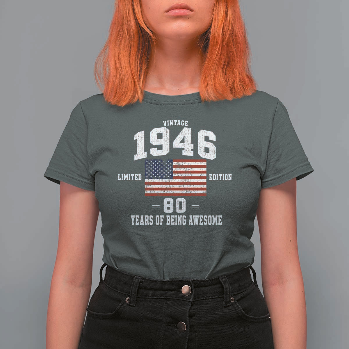 80th Birthday T Shirt For Women Vintage 1946 Limited Edition 80 Years Of Being Awesome USA Flag