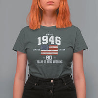 80th Birthday T Shirt For Women Vintage 1946 Limited Edition 80 Years Of Being Awesome USA Flag