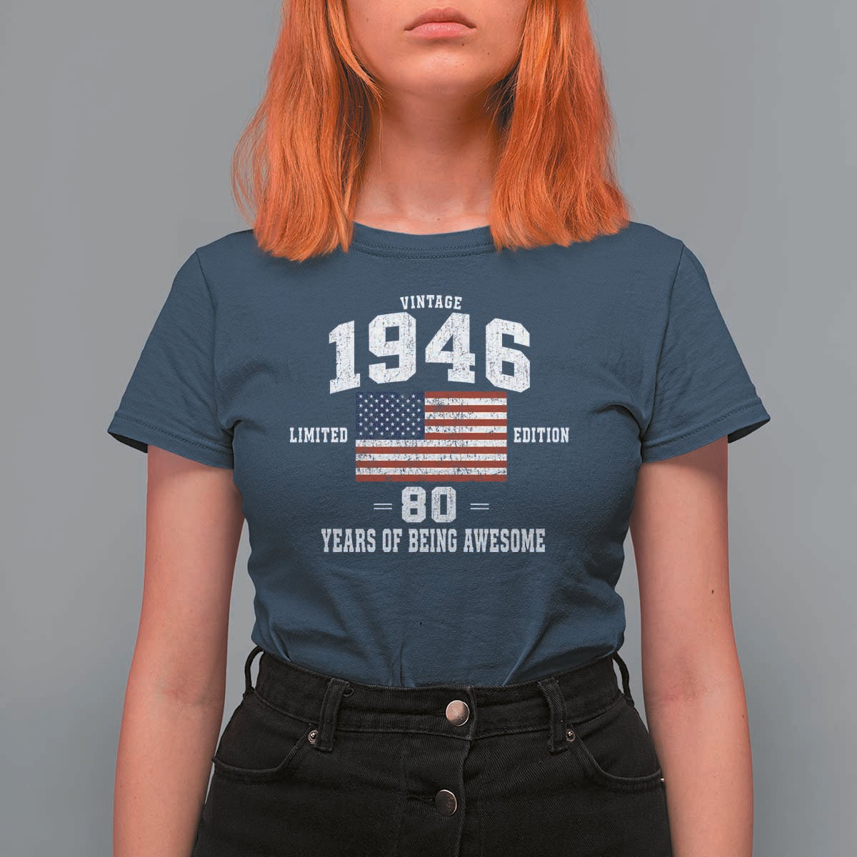 80th Birthday T Shirt For Women Vintage 1946 Limited Edition 80 Years Of Being Awesome USA Flag