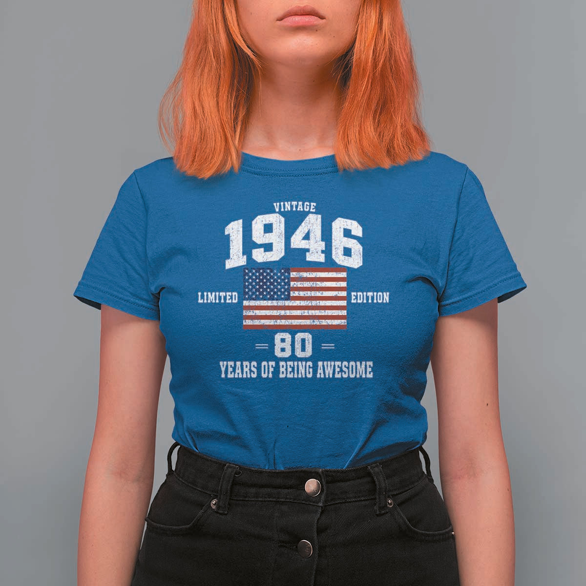 80th Birthday T Shirt For Women Vintage 1946 Limited Edition 80 Years Of Being Awesome USA Flag