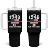 80th Birthday Tumbler With Handle Vintage 1946 Limited Edition 80 Years Of Being Awesome USA Flag
