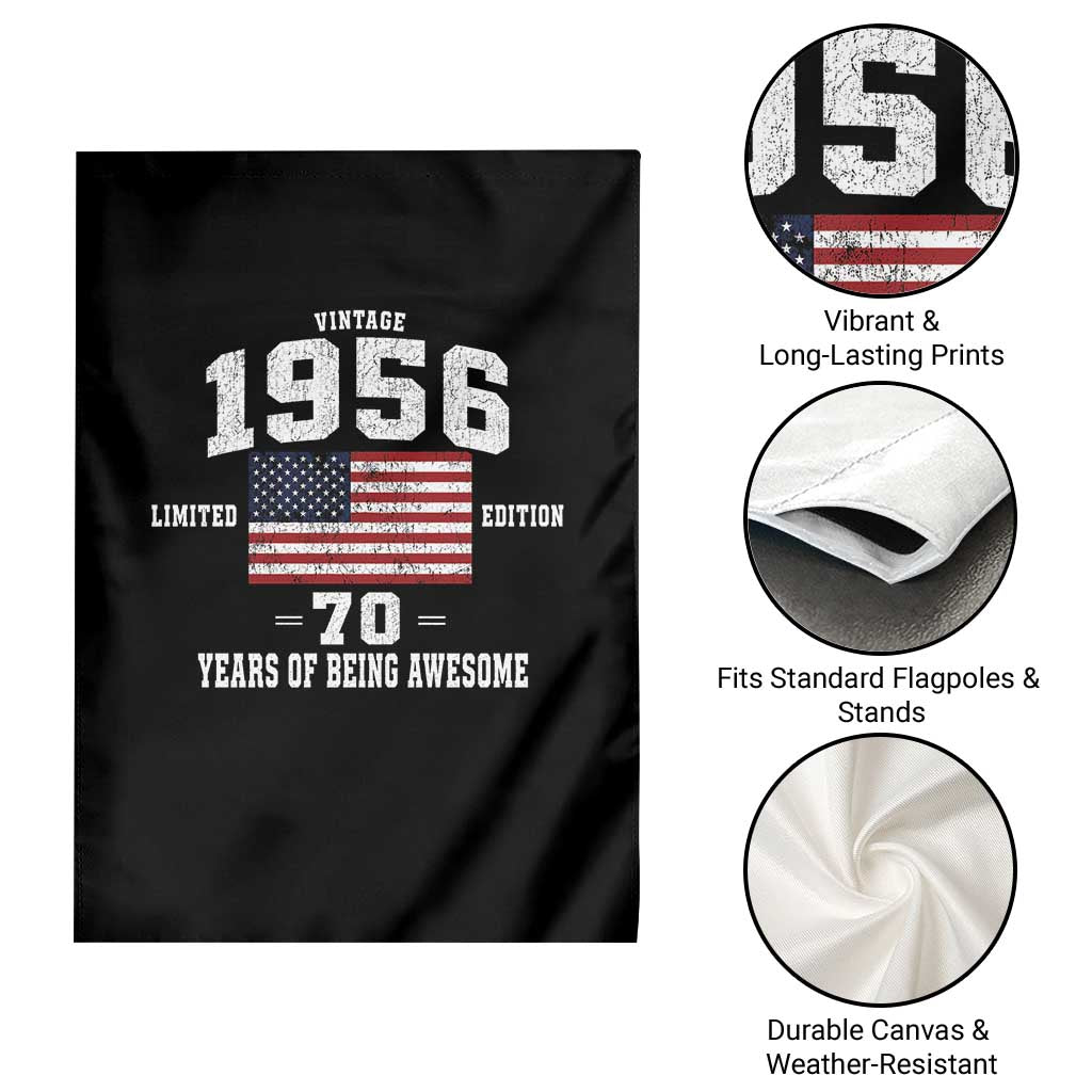 70th Birthday Garden Flag Vintage 1956 Limited Edition 70 Years Of Being Awesome USA Flag