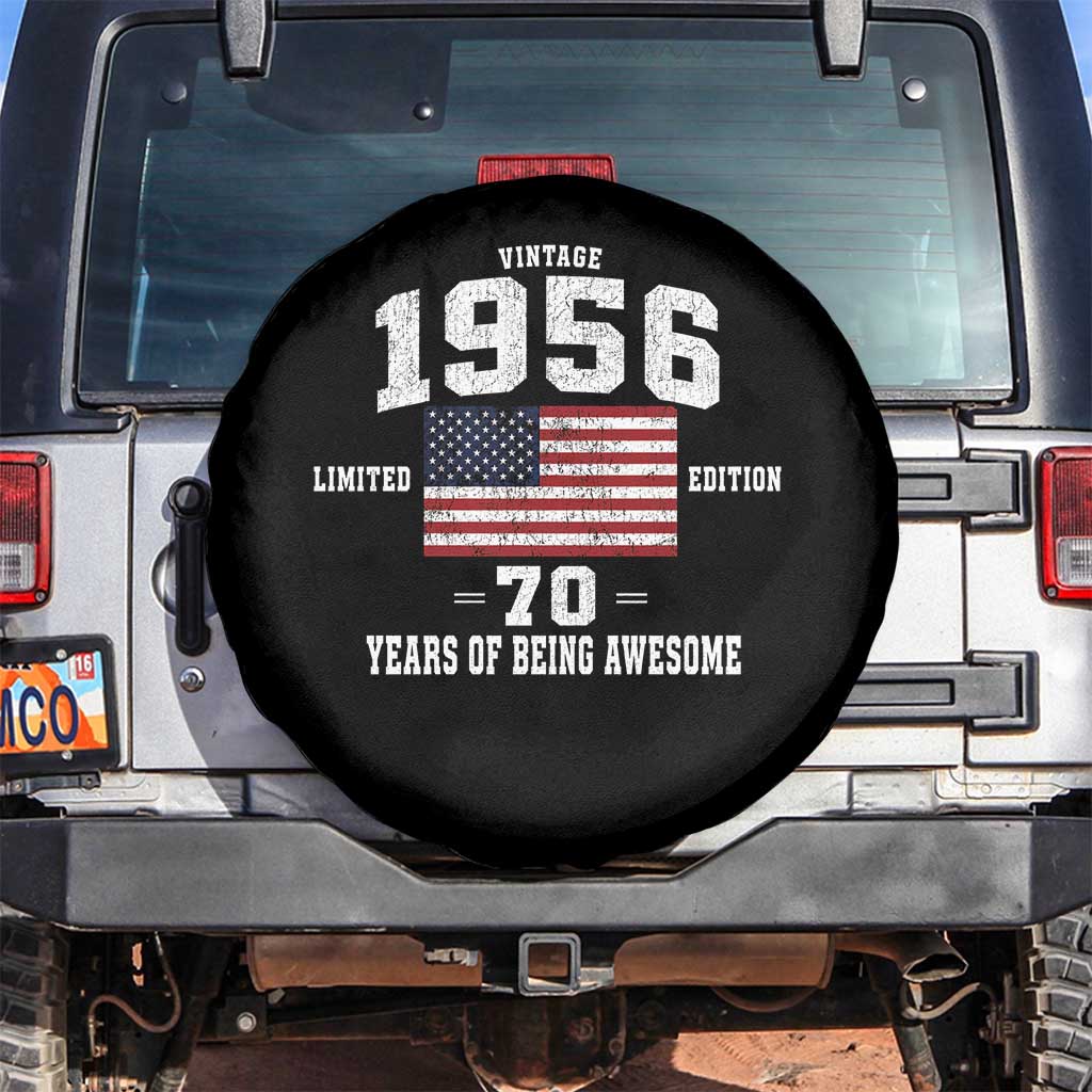 70th Birthday Spare Tire Cover Vintage 1956 Limited Edition 70 Years Of Being Awesome USA Flag