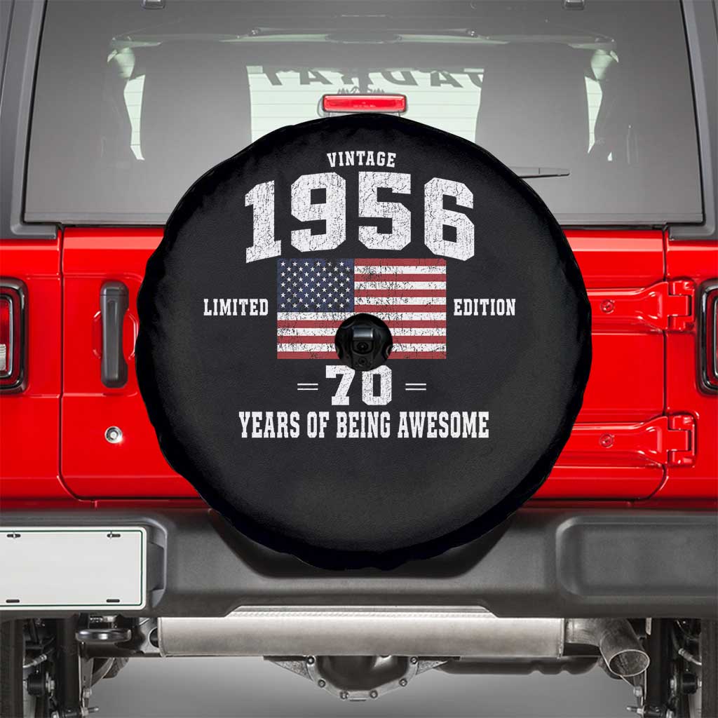 70th Birthday Spare Tire Cover Vintage 1956 Limited Edition 70 Years Of Being Awesome USA Flag