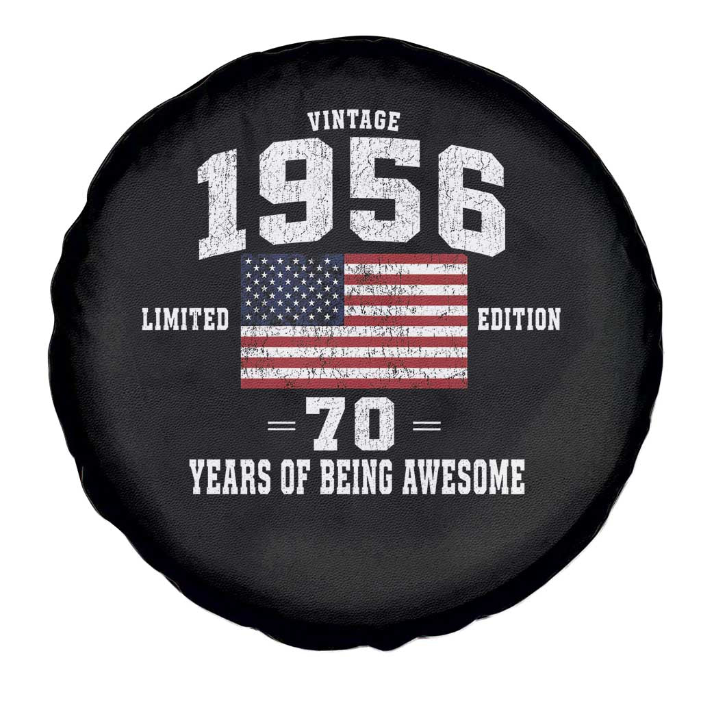 70th Birthday Spare Tire Cover Vintage 1956 Limited Edition 70 Years Of Being Awesome USA Flag