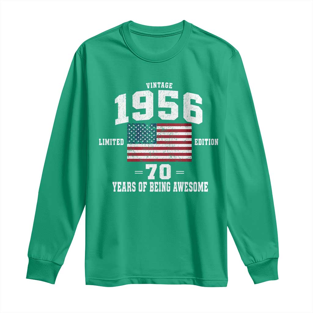 70th Birthday Long Sleeve Shirt Vintage 1956 Limited Edition 70 Years Of Being Awesome USA Flag