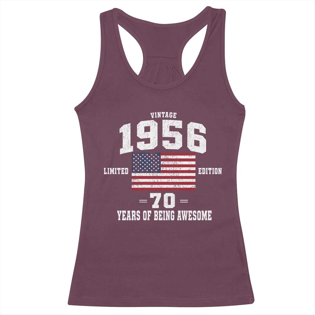 70th Birthday Racerback Tank Top Vintage 1956 Limited Edition 70 Years Of Being Awesome USA Flag