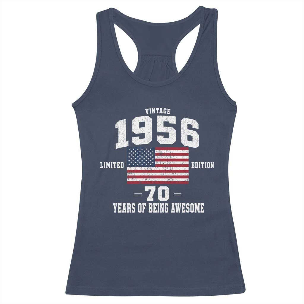 70th Birthday Racerback Tank Top Vintage 1956 Limited Edition 70 Years Of Being Awesome USA Flag