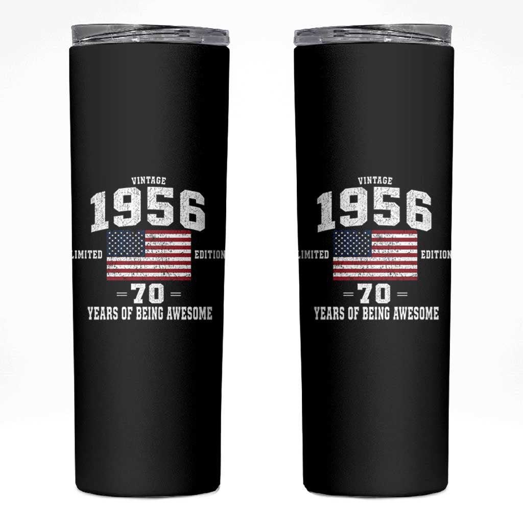70th Birthday Skinny Tumbler Vintage 1956 Limited Edition 70 Years Of Being Awesome USA Flag