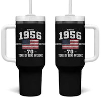 70th Birthday Tumbler With Handle Vintage 1956 Limited Edition 70 Years Of Being Awesome USA Flag