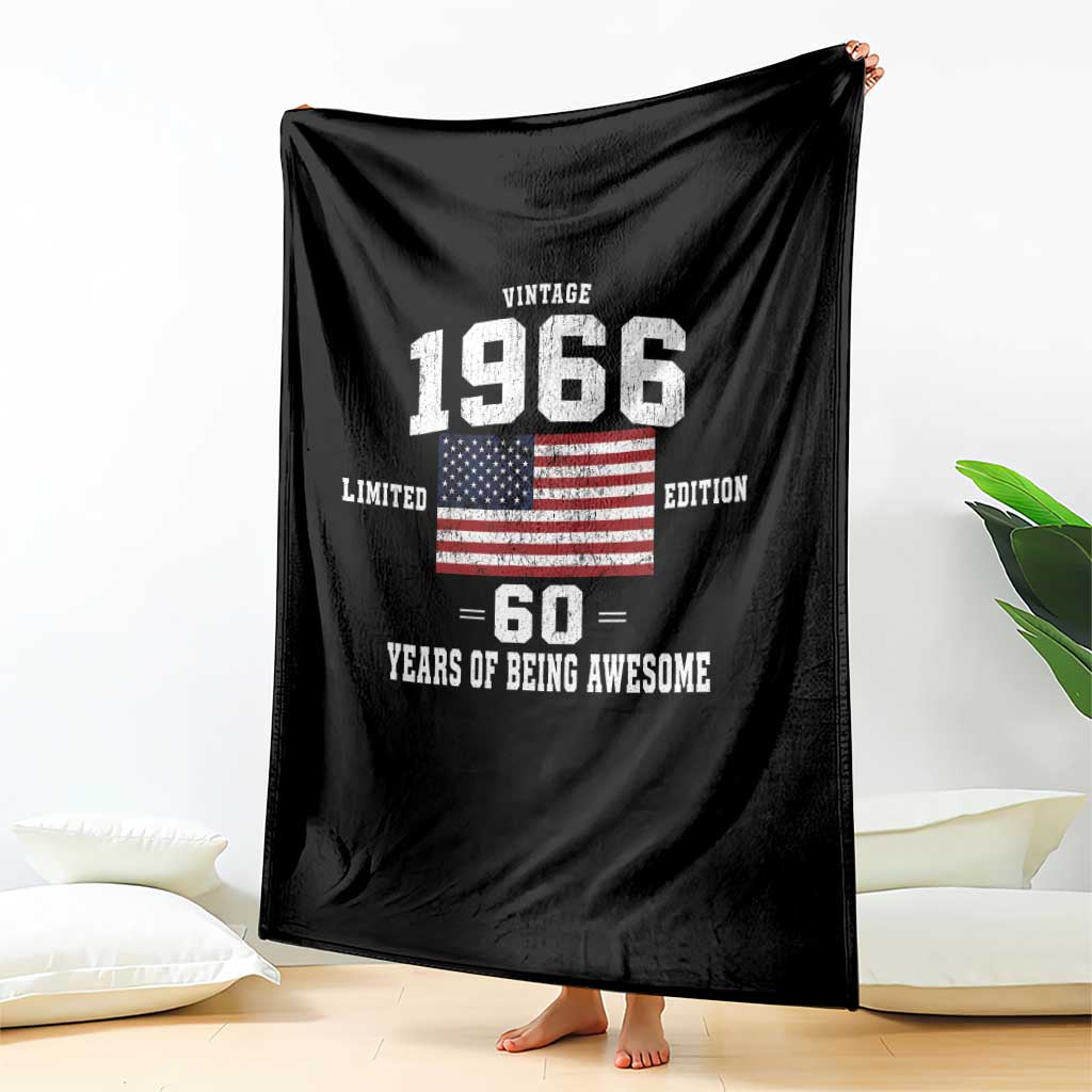 60th Birthday Throw Blanket Vintage 1966 Limited Edition 60 Years Of Being Awesome USA Flag