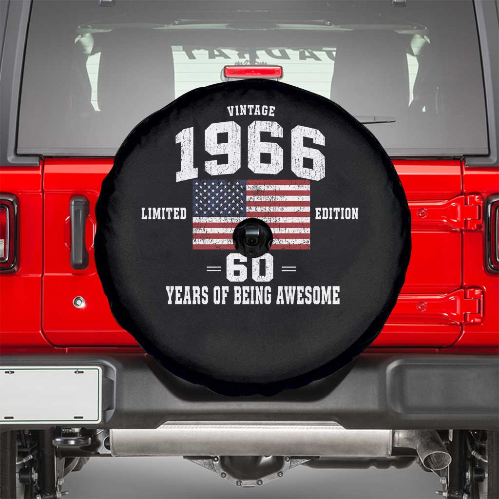 60th Birthday Spare Tire Cover Vintage 1966 Limited Edition 60 Years Of Being Awesome USA Flag